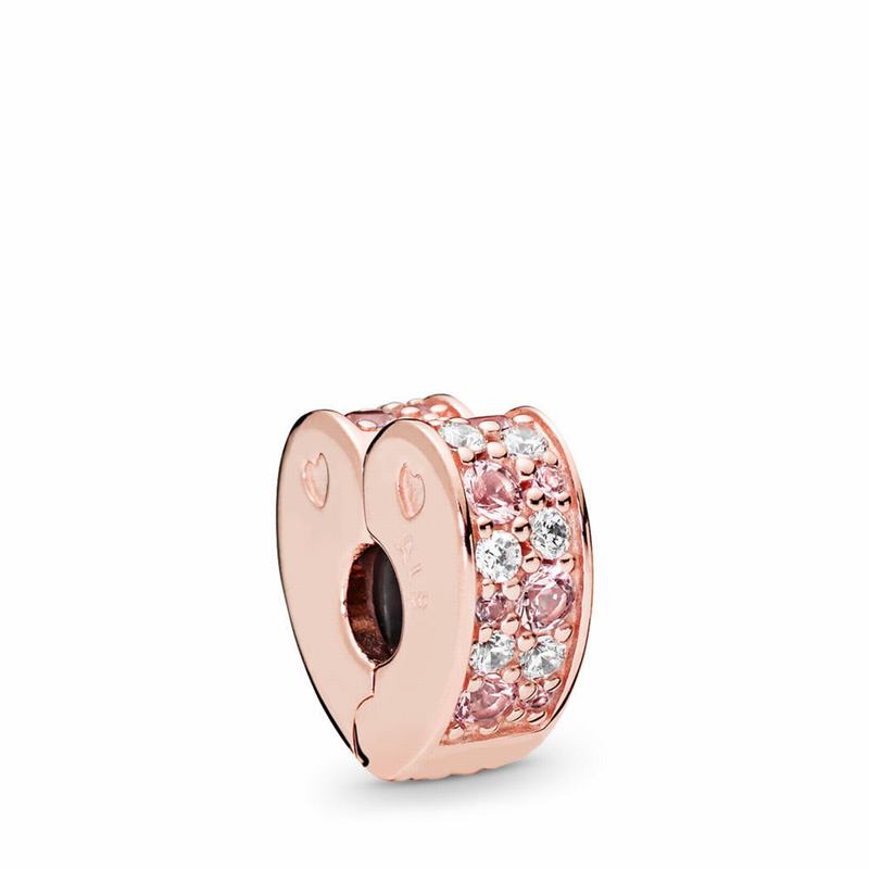 Pandora Rose™ Arcs Of Love Clip Charm Ireland - Pandora Rose/Silicone/Pink/Mixed Stones/Cubic Zircon